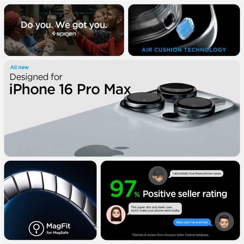 Spigen Tough Armor MagSafe su stoveliu Apple iPhone 16 Pro Max – dėklas telefonui juodos spalvos
