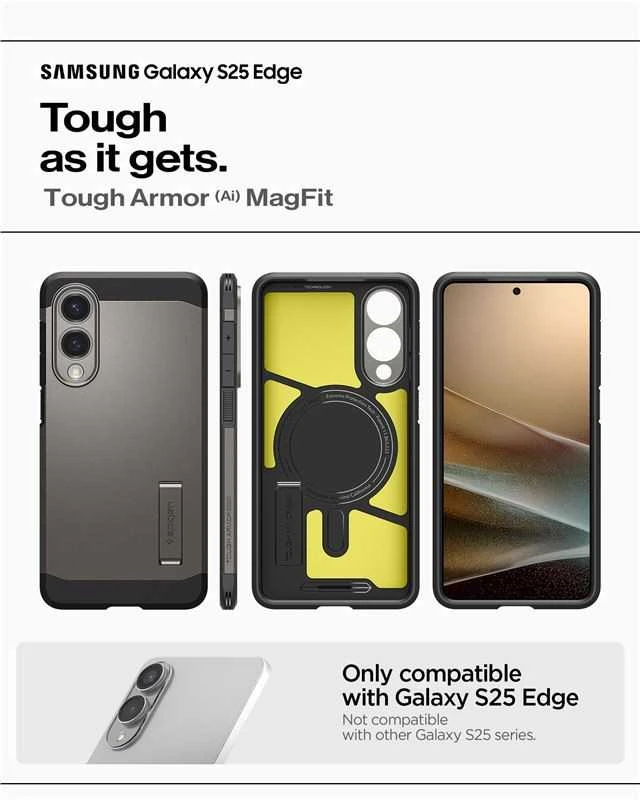 Spigen Tough Armor MagSafe dėklas skirtas Samsung Galaxy S25 Edge – Gray/juodos spalvos