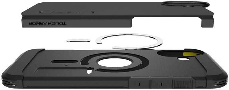 Spigen Tough Armor MagSafe su stoveliu Apple iPhone 16 Plus – dėklas telefonui juodos spalvos