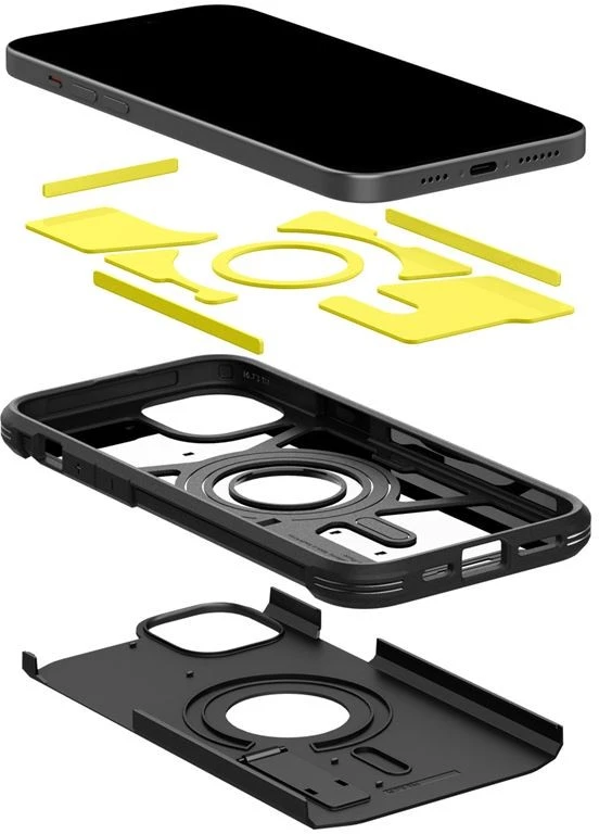 Apple iPhone 15 Spigen Tough Armor Mag MagSafe telefono dėklas juodos spalvos
