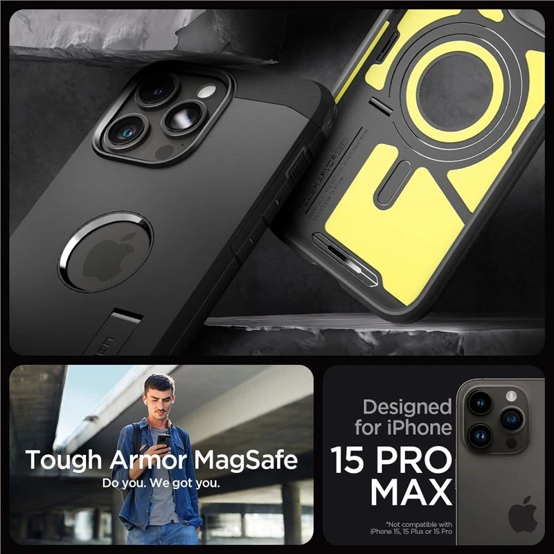 Spigen Tough Armor (MagFit) dėklas skirtas Apple iPhone 15 Pro Max, spalva - Juoda