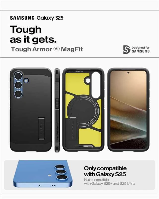 Dėklas Spigen Tough Armor MagSafe Samsung Galaxy S25 juodos spalvos