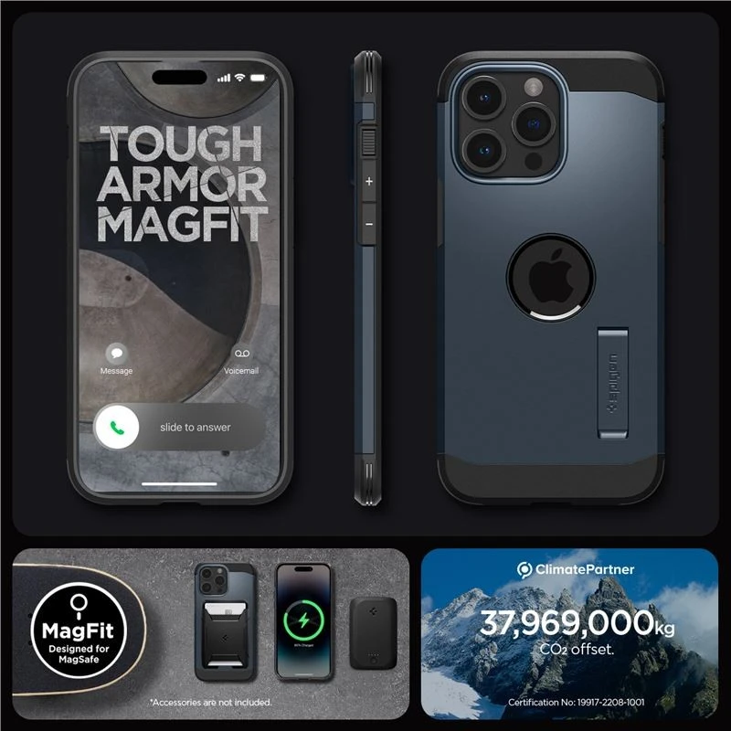 Spigen Tough Armor (MagFit) dėklas skirtas Apple iPhone 15 Pro Max, spalva - Metal Slate