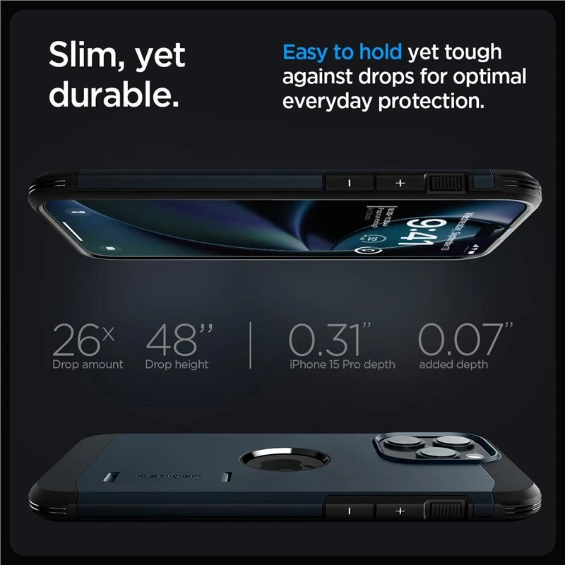 Spigen Tough Armor (MagFit) dėklas skirtas Apple iPhone 15 Pro Max, spalva - Metal Slate