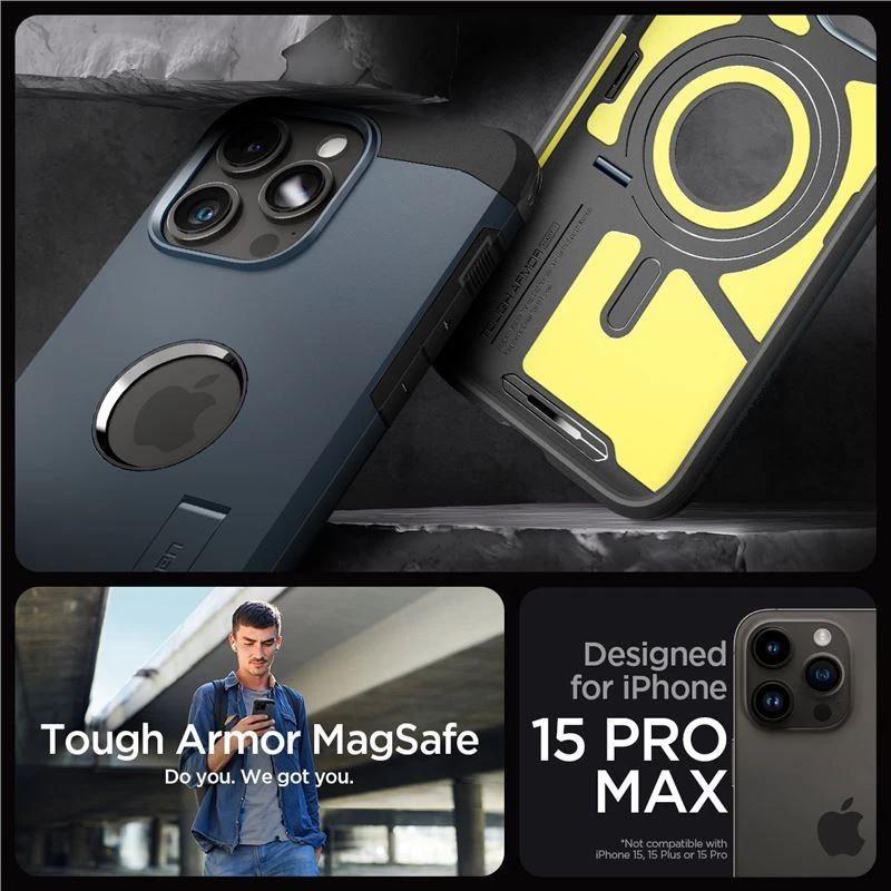 Spigen Tough Armor (MagFit) dėklas skirtas Apple iPhone 15 Pro Max, spalva - Metal Slate