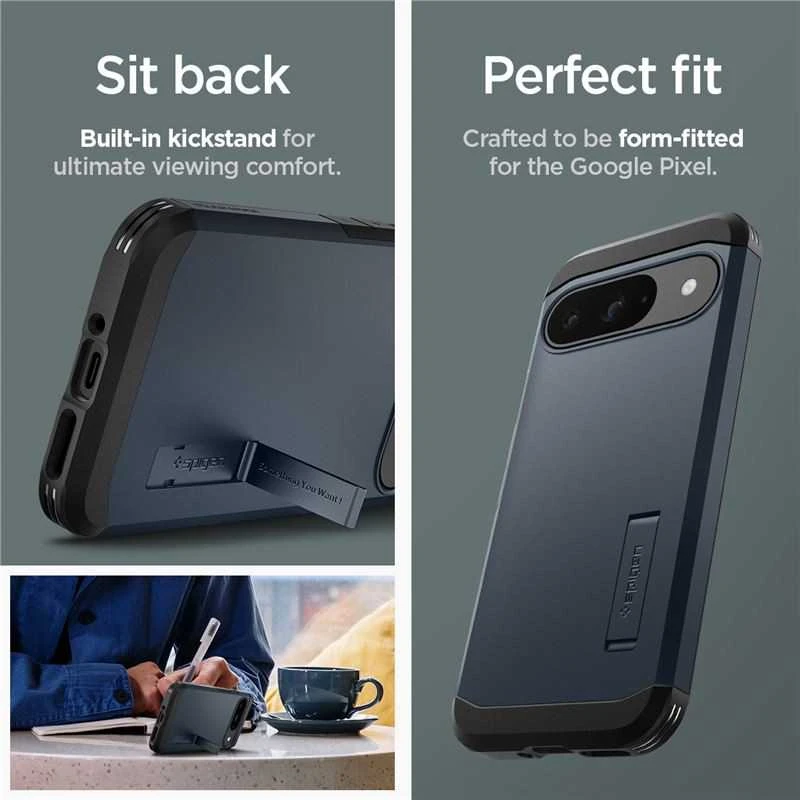 Dėklas „Spigen Tough Armor“, metalinis skalūno spalvos – „Google Pixel 9 Pro“ / „Pixel 9“