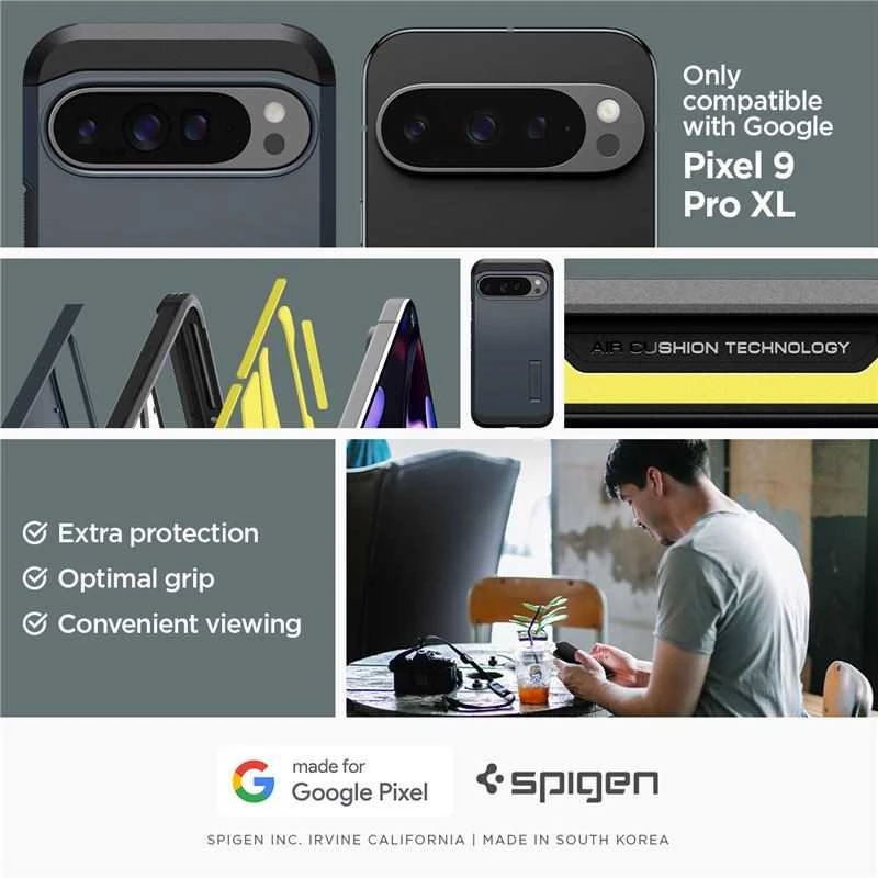 Google Pixel 9 Pro XL Spigen Tough Armor Metal Slate dėklas telefonui juodos spalvos