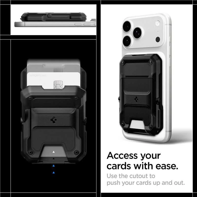 Dėklas „Spigen Tough Armor Pro“ piniginė, „MagSafe 5 Card“, juoda
