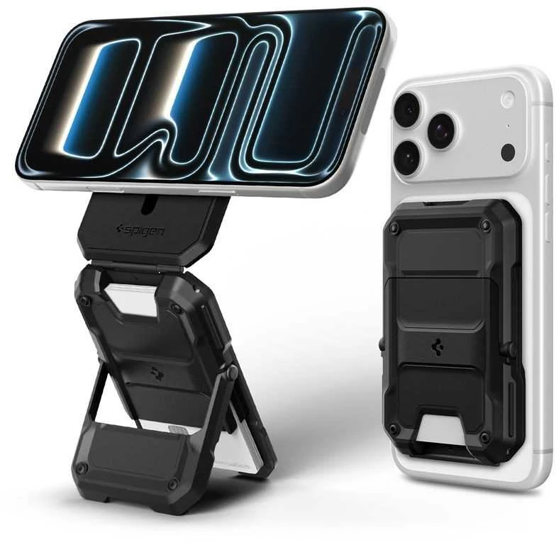 Dėklas „Spigen Tough Armor Pro“ piniginė, „MagSafe 5 Card“, juoda