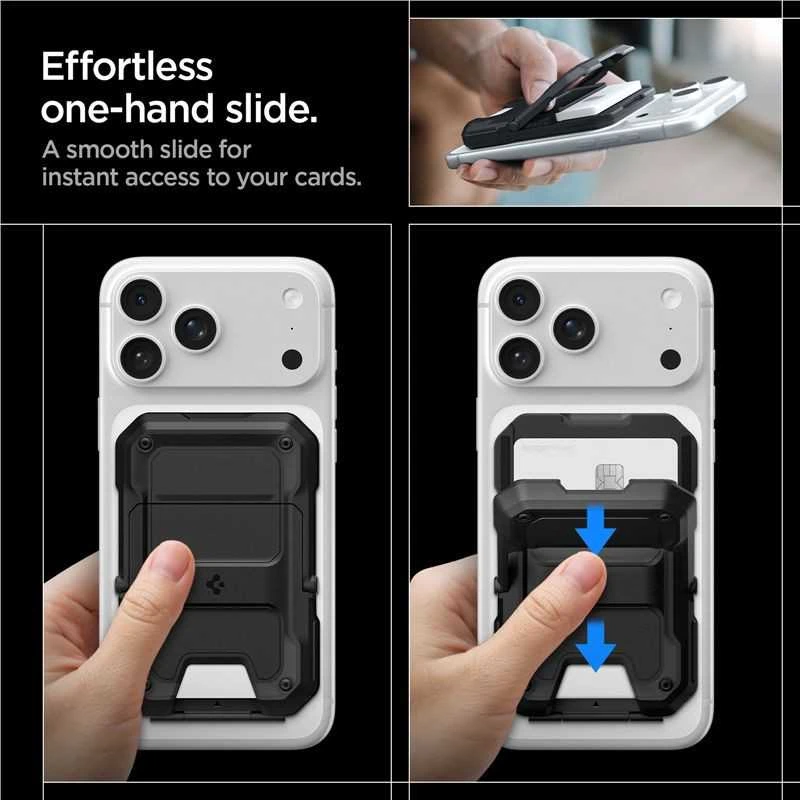 Dėklas „Spigen Tough Armor Pro“ piniginė, „MagSafe 5 Card“, juoda