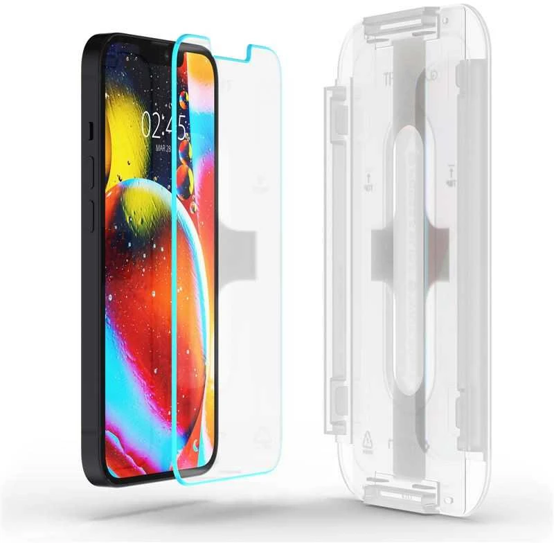 „Spigen tR EZ Fit“ skaidrumo jutiklis, atidarytas, 2 vnt. pakuotėje – „iPhone 13 mini“