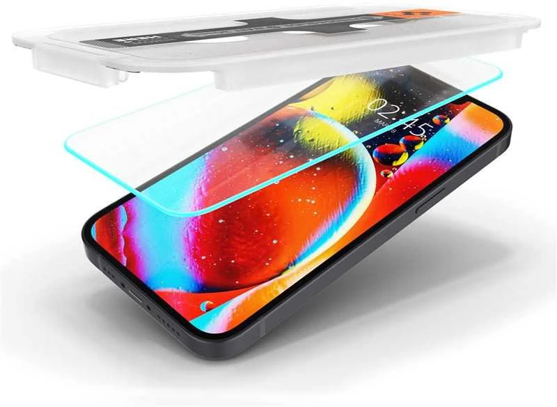 „Spigen tR EZ Fit“ skaidrumo jutiklis, atidarytas, 2 vnt. pakuotėje – „iPhone 13 mini“
