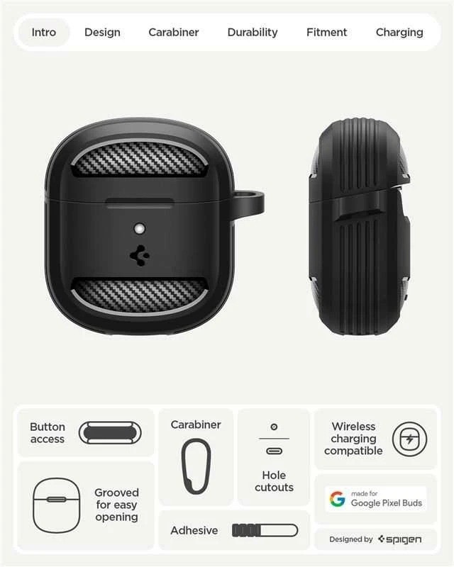 Spigen Tvirtas šarvas, matinės juodos spalvos – „Google Pixel Buds 2a“