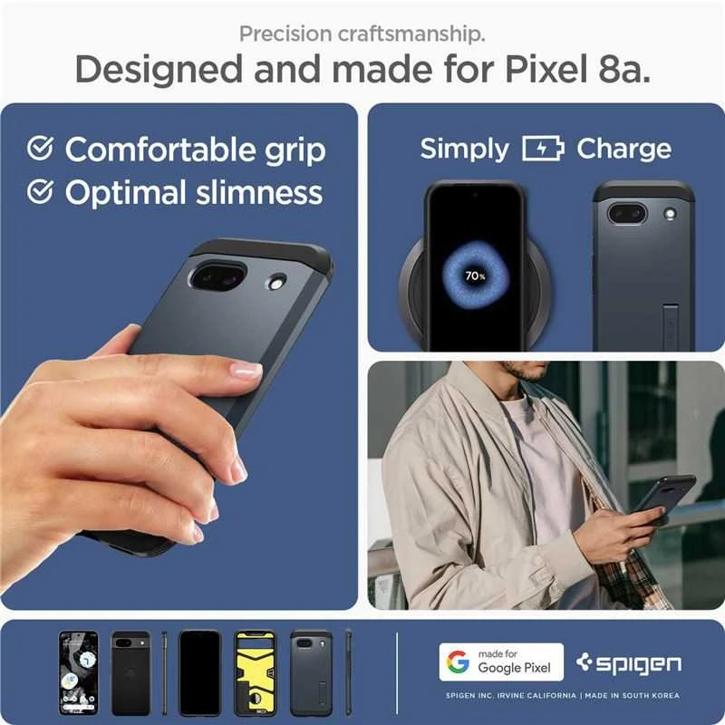 Dėklas Spigen Tvirtas šarvas, metalinis skalūno spalvos – „Google Pixel 8a“