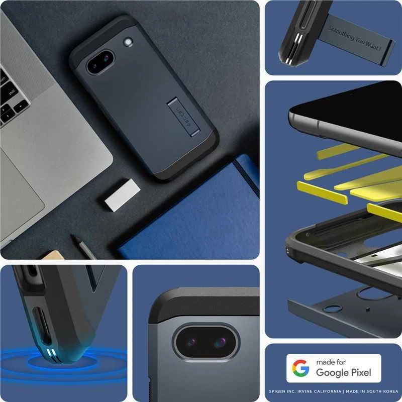 Dėklas Spigen Tvirtas šarvas, metalinis skalūno spalvos – „Google Pixel 8a“