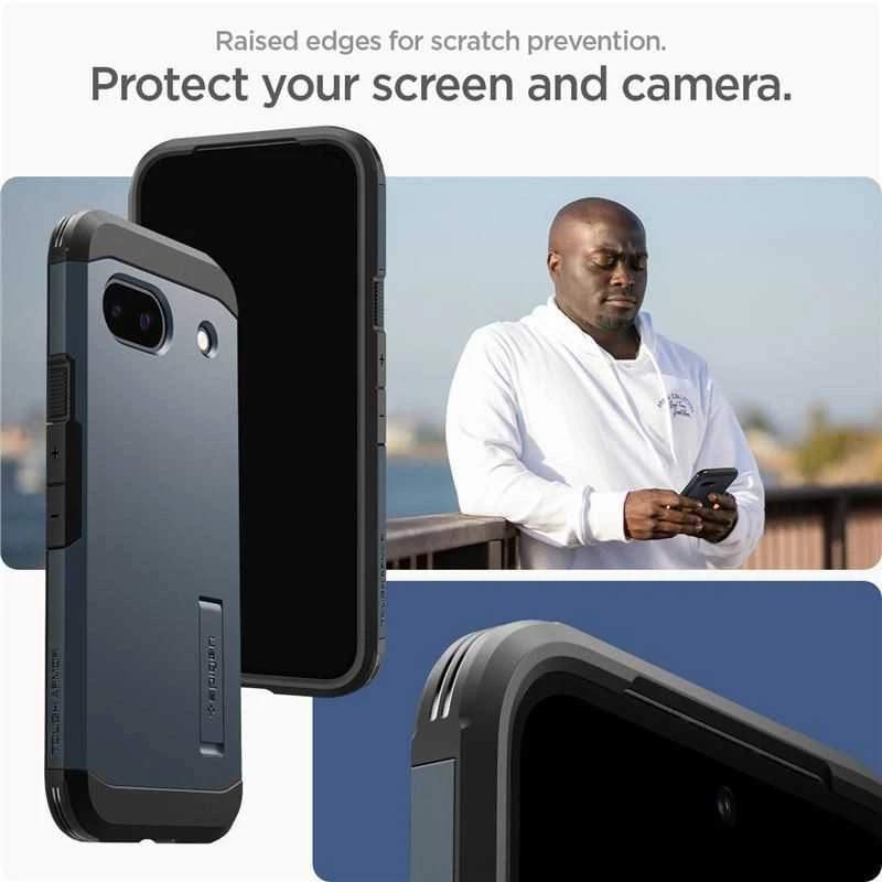Dėklas Spigen Tvirtas šarvas, metalinis skalūno spalvos – „Google Pixel 8a“
