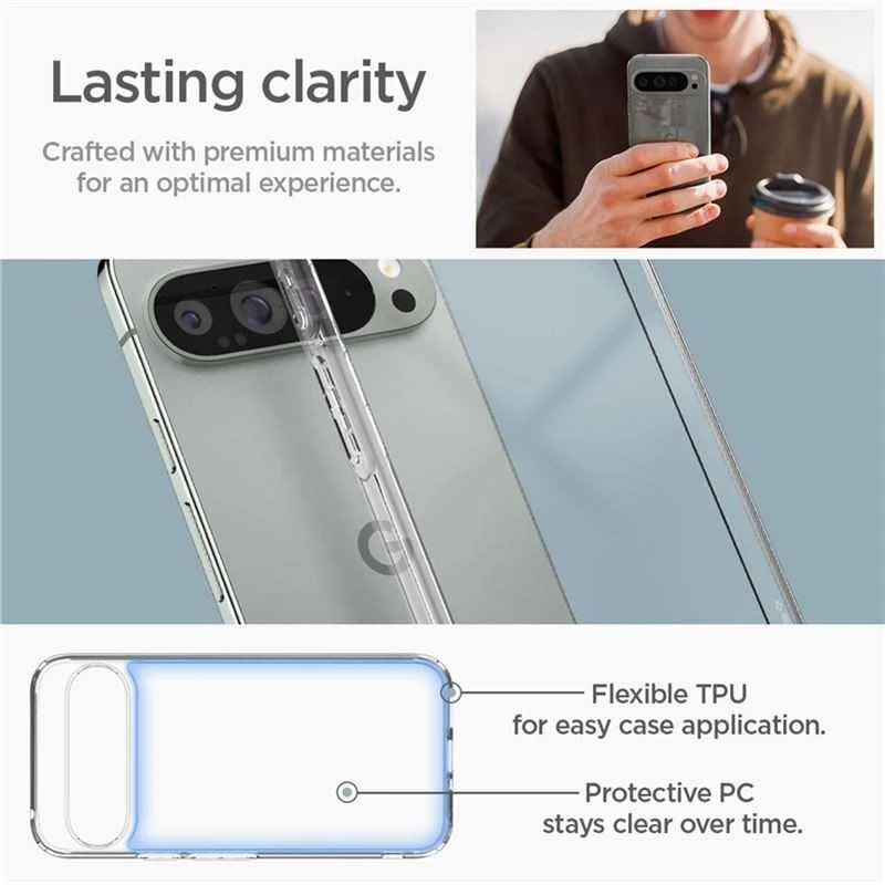 Spigen Ultra Hybrid – dėklas skirtas Google Pixel 9 Pro XL Crystal Clear
