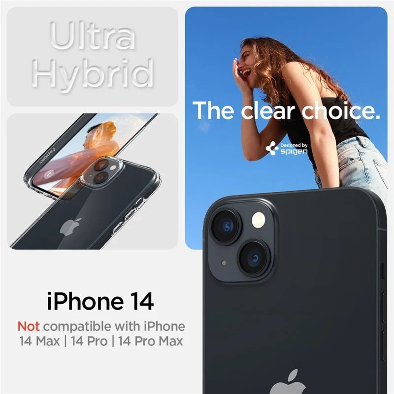 Spigen Ultra Hybrid dėklas skirtas Apple iPhone 14, spalva - Crystal Clear