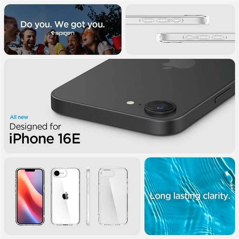 Spigen Ultra Hybrid iPhone 16e dėklas – skaidrus