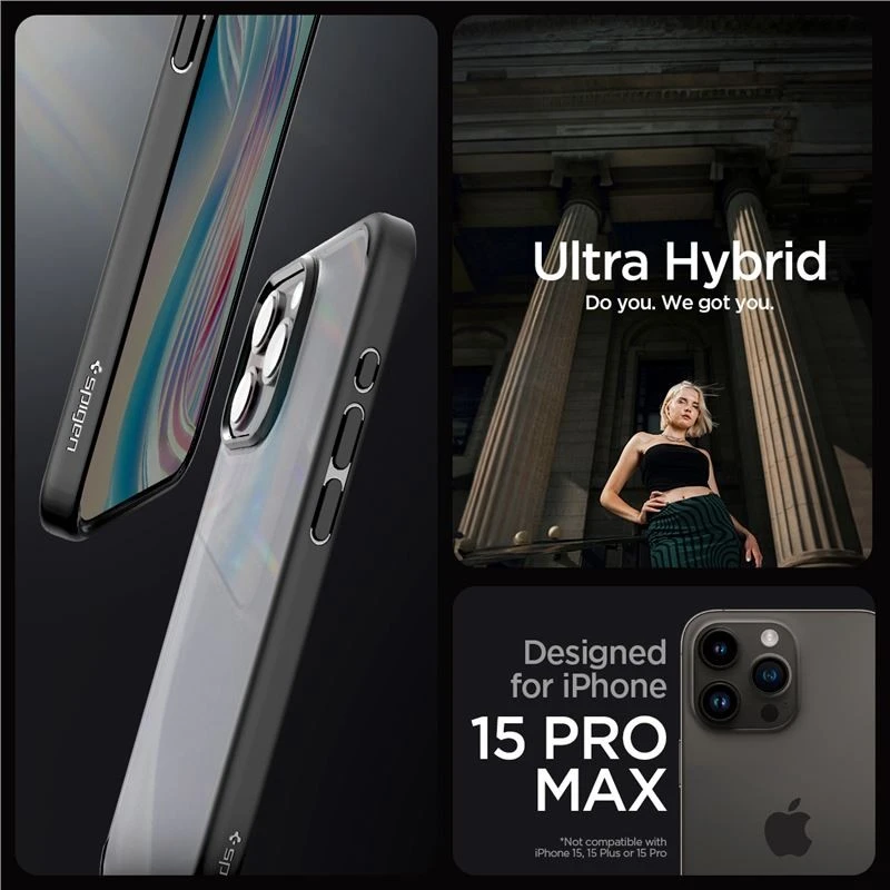 Spigen Ultra Hybrid Matte dėklas skirtas Apple iPhone 15 Pro Max, spalva - Frost Black