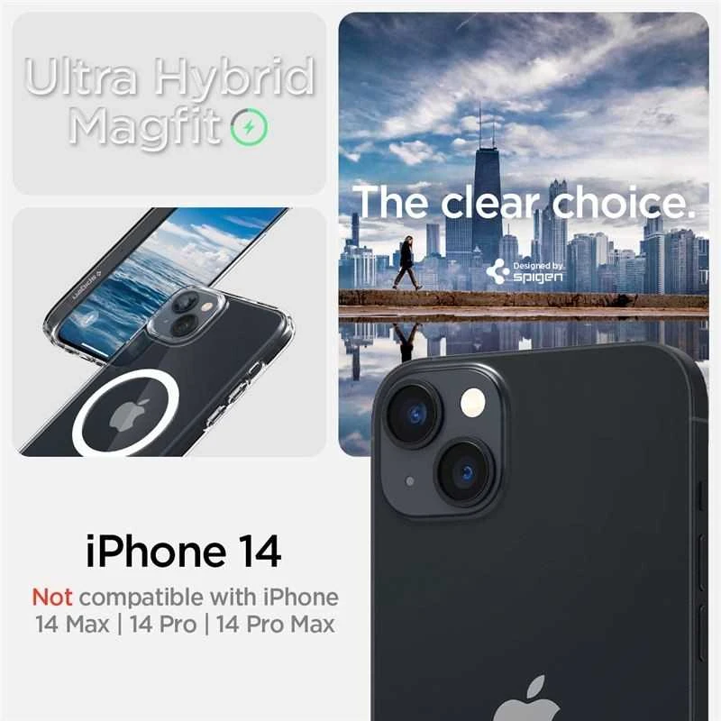 Spigen Ultra Hybrid (MagFit) dėklas skirtas Apple iPhone 14, spalva - Balta