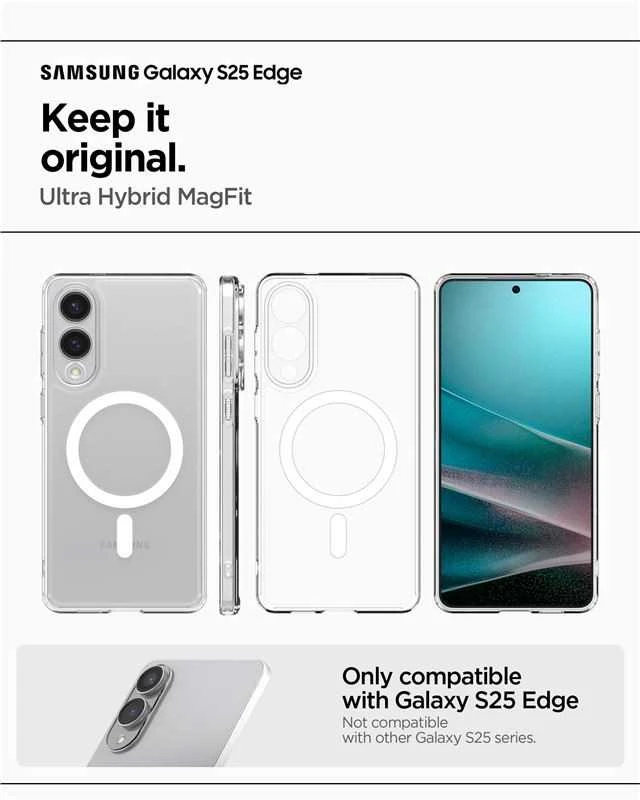 Spigen Ultra Hybrid Mag dėklas su MagSafe skirtas Samsung Galaxy S25 Edge – skaidrus