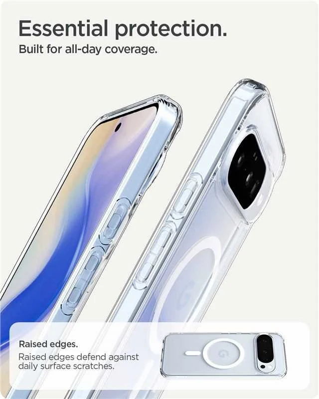 „Spigen Ultra Hybrid Mag MagSafe“ dėklas, skirtas „Google Pixel 10 / 10 Pro“ – skaidrus ir baltas
