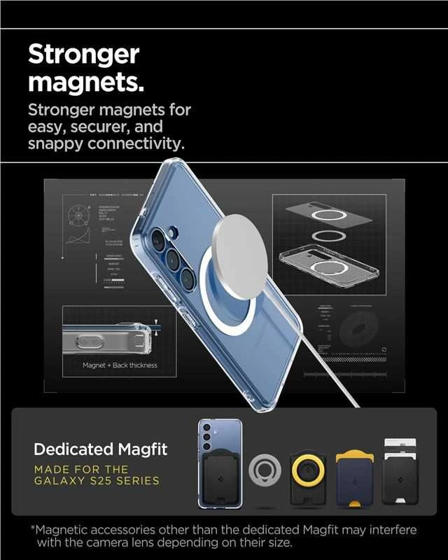SPIGEN dėklas ULTRA HYBRID MAG suderinamas su MagSafe, skirtas S25 skaidrus / baltas