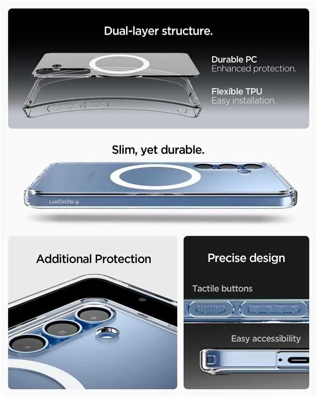 Spigen Ultra Hybrid Mag MagSafe – dėklas skirtas Samsung Galaxy S25+ Clear / Baltas