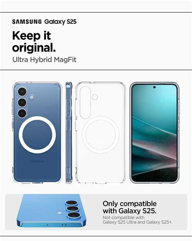 SPIGEN dėklas ULTRA HYBRID MAG suderinamas su MagSafe, skirtas S25 skaidrus / baltas