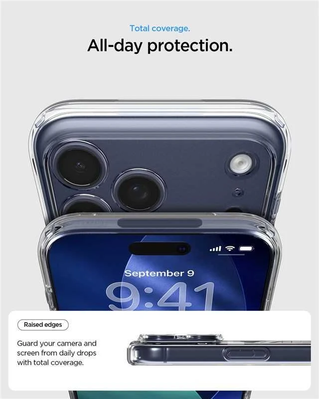 Dėklas „Spigen Ultra Hybrid MagSafe“, skaidrus, tamsiai mėlynas - iPhone 17 Pro