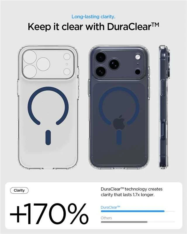 Dėklas „Spigen Ultra Hybrid MagSafe“, skaidrus, tamsiai mėlynas - iPhone 17 Pro