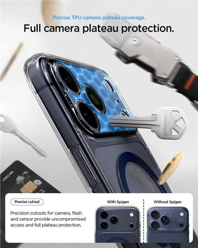 Dėklas „Spigen Ultra Hybrid MagSafe“, skaidrus, tamsiai mėlynas - iPhone 17 Pro