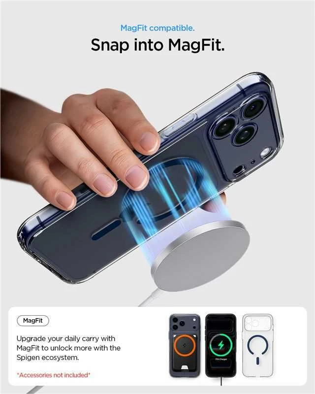 Dėklas „Spigen Ultra Hybrid MagSafe“, skaidrus, tamsiai mėlynas - iPhone 17 Pro Max