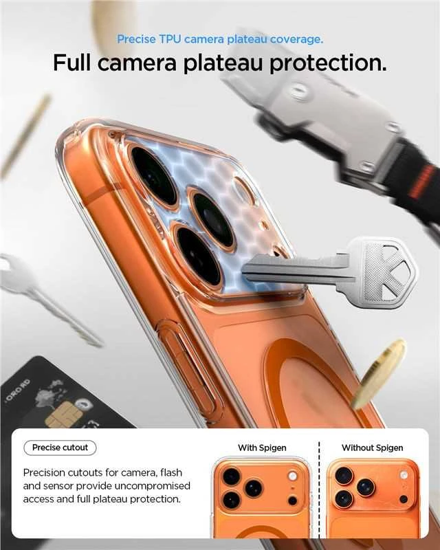 Dėklas „Spigen Ultra Hybrid MagSafe“, skaidrus oranžinis - iPhone 17 Pro