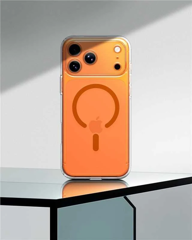 Dėklas „Spigen Ultra Hybrid MagSafe“, skaidrus oranžinis - iPhone 17 Pro