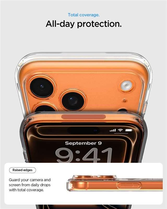 Dėklas „Spigen Ultra Hybrid MagSafe“, skaidrus oranžinis - iPhone 17 Pro
