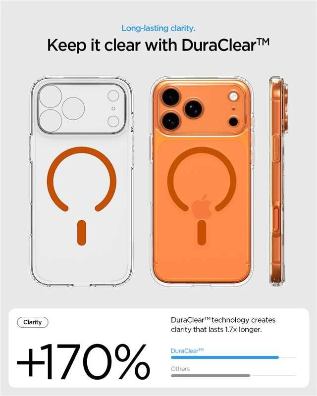 Dėklas „Spigen Ultra Hybrid MagSafe“, skaidrus oranžinis - iPhone 17 Pro