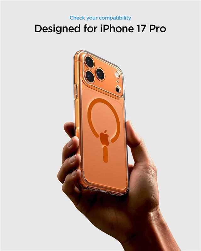 Dėklas „Spigen Ultra Hybrid MagSafe“, skaidrus oranžinis - iPhone 17 Pro