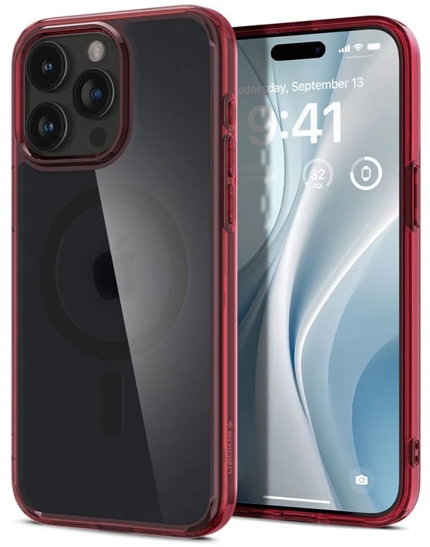 Spigen Ultra Hybrid (MagFit) dėklas skirtas Apple iPhone 15 Pro, spalva - Frost Deep Raudona