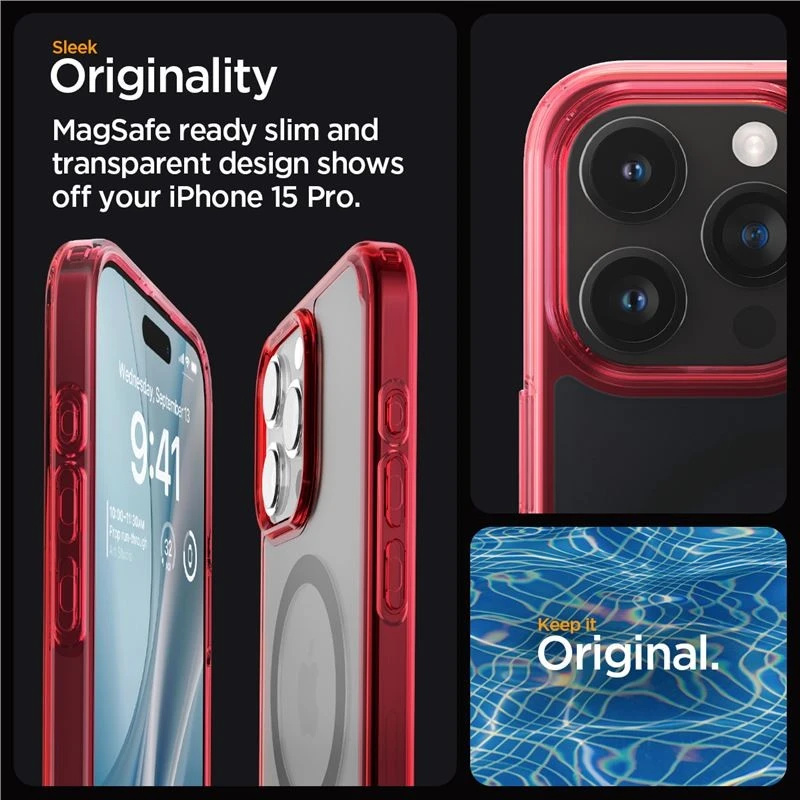 Spigen Ultra Hybrid (MagFit) dėklas skirtas Apple iPhone 15 Pro, spalva - Frost Deep Raudona
