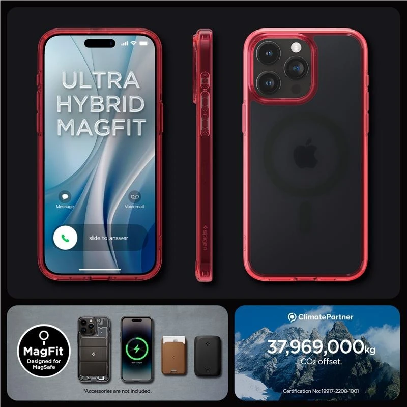 Spigen Ultra Hybrid (MagFit) dėklas skirtas Apple iPhone 15 Pro, spalva - Frost Deep Raudona