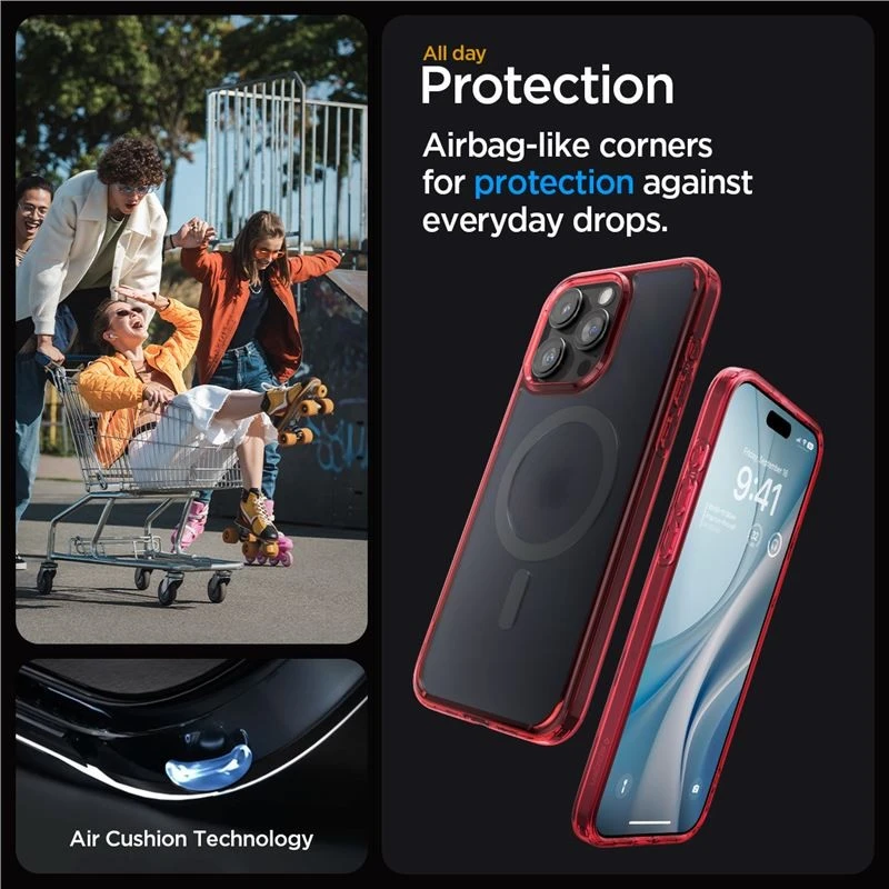 Spigen Ultra Hybrid (MagFit) dėklas skirtas Apple iPhone 15 Pro, spalva - Frost Deep Raudona