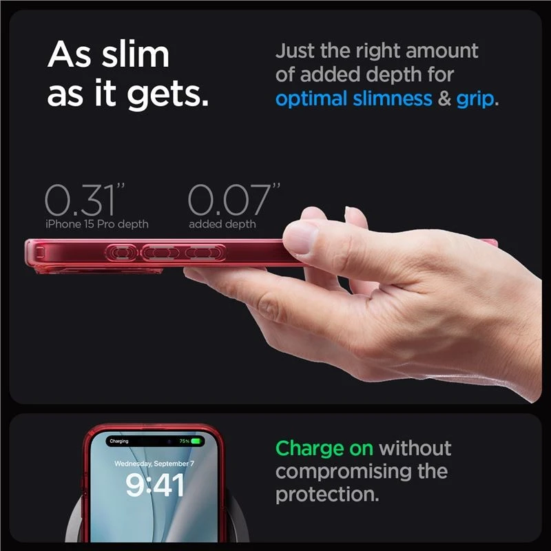 Spigen Ultra Hybrid (MagFit) dėklas skirtas Apple iPhone 15 Pro, spalva - Frost Deep Raudona