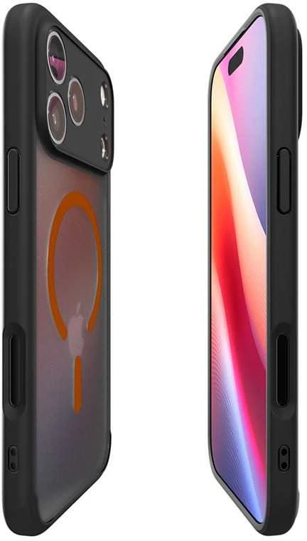 Dėklas Spigen Ultra Hybrid MagSafe, frost juodas oranžinis - iPhone 17 Pro Max
