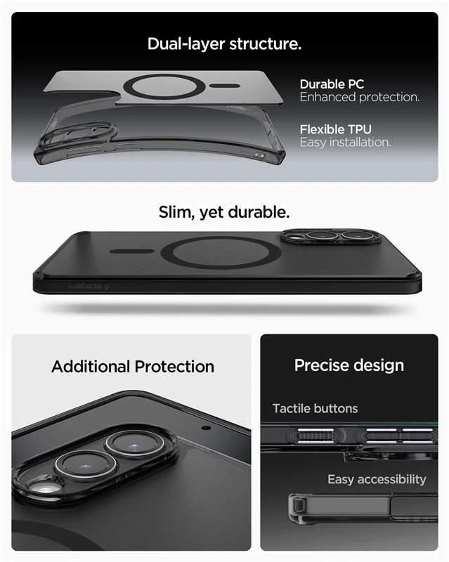 Spigen Ultra Hybrid Mag dėklas su MagSafe skirtas Samsung Galaxy S25 Edge – juodos spalvos Translucent
