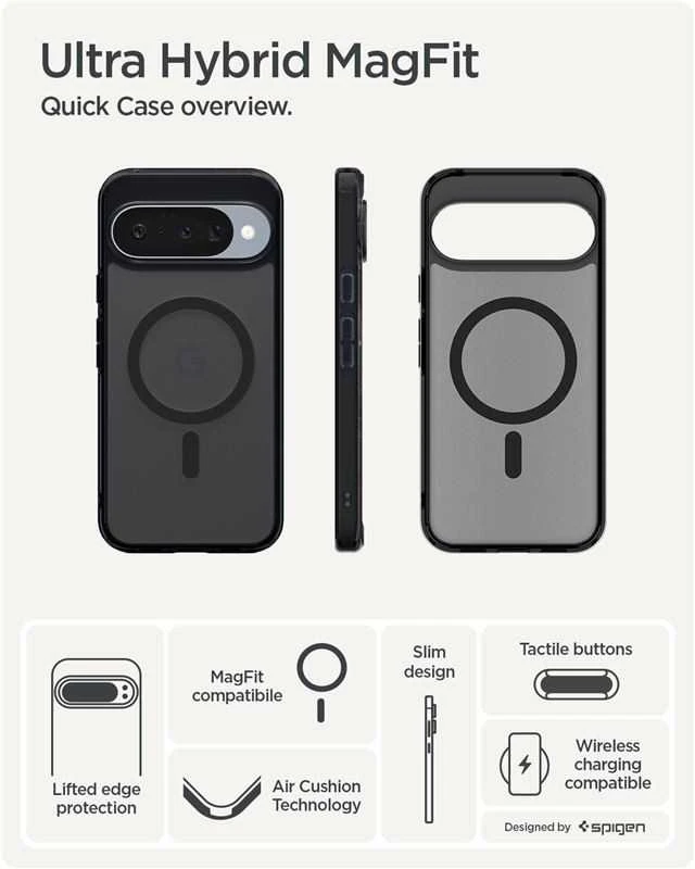 „Spigen Ultra Hybrid Mag MagSafe“ dėklas, skirtas „Google Pixel 10 / 10 Pro“ – skaidrus/juodas