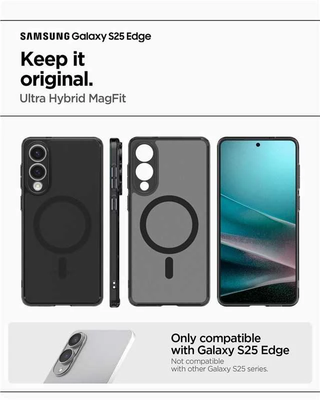 Spigen Ultra Hybrid Mag dėklas su MagSafe skirtas Samsung Galaxy S25 Edge – juodos spalvos Translucent