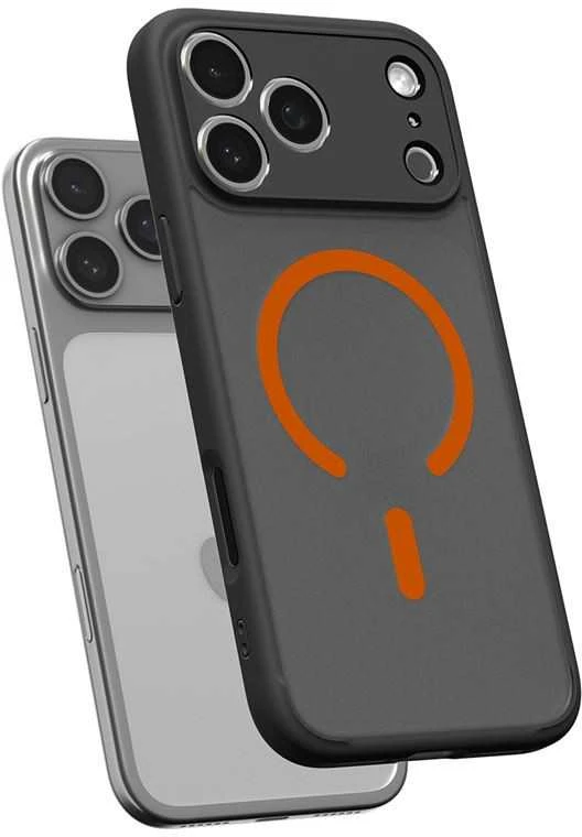 Dėklas Spigen Ultra Hybrid MagSafe, frost juodas oranžinis - iPhone 17 Pro