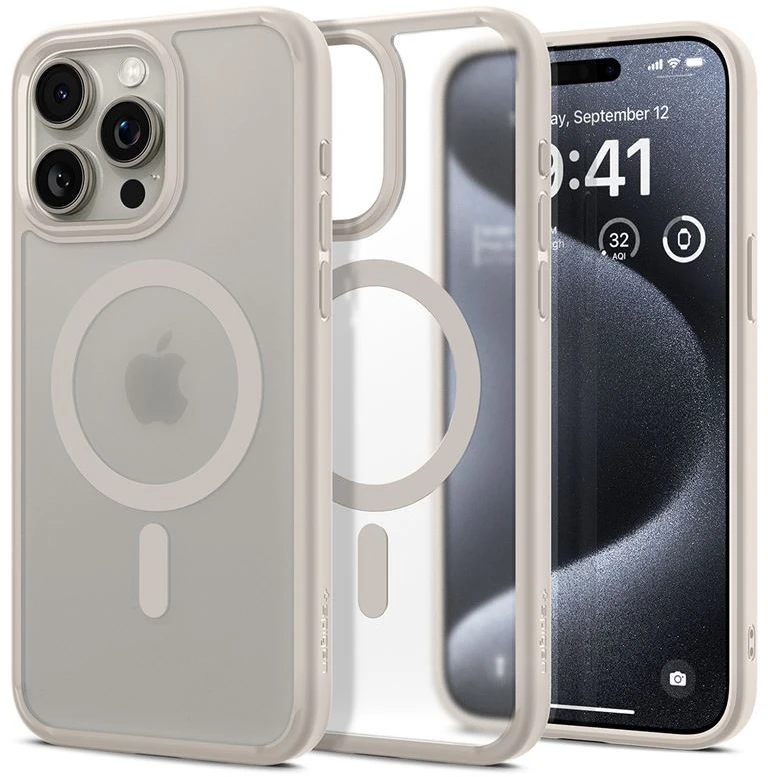 Spigen Ultra Hybrid (MagFit) dėklas skirtas Apple iPhone 15 Pro, spalva - Frost Natural Titanium